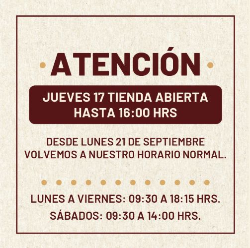 Horario jueves 17 y Fiestas Patrias - La Oriental